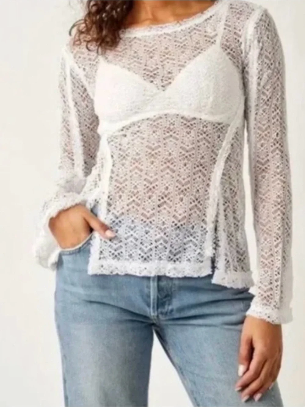 Free People On the Road Twisted Lace Top in White Size Medium New